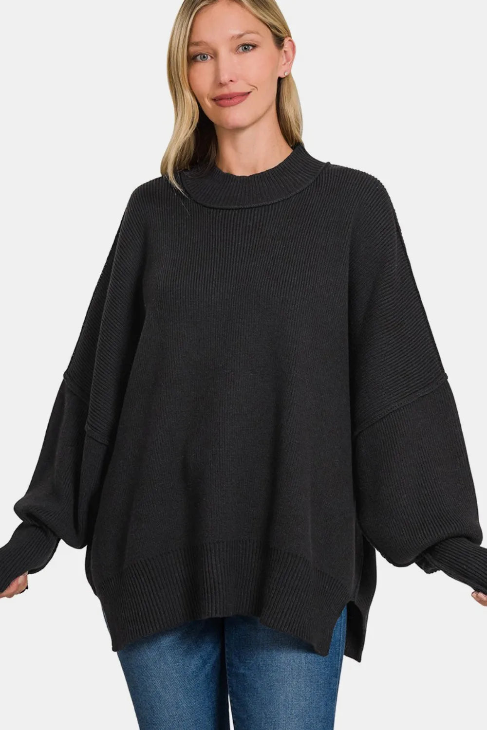 Zenana Side Slit Oversize Sweater on Simply Obsessed
