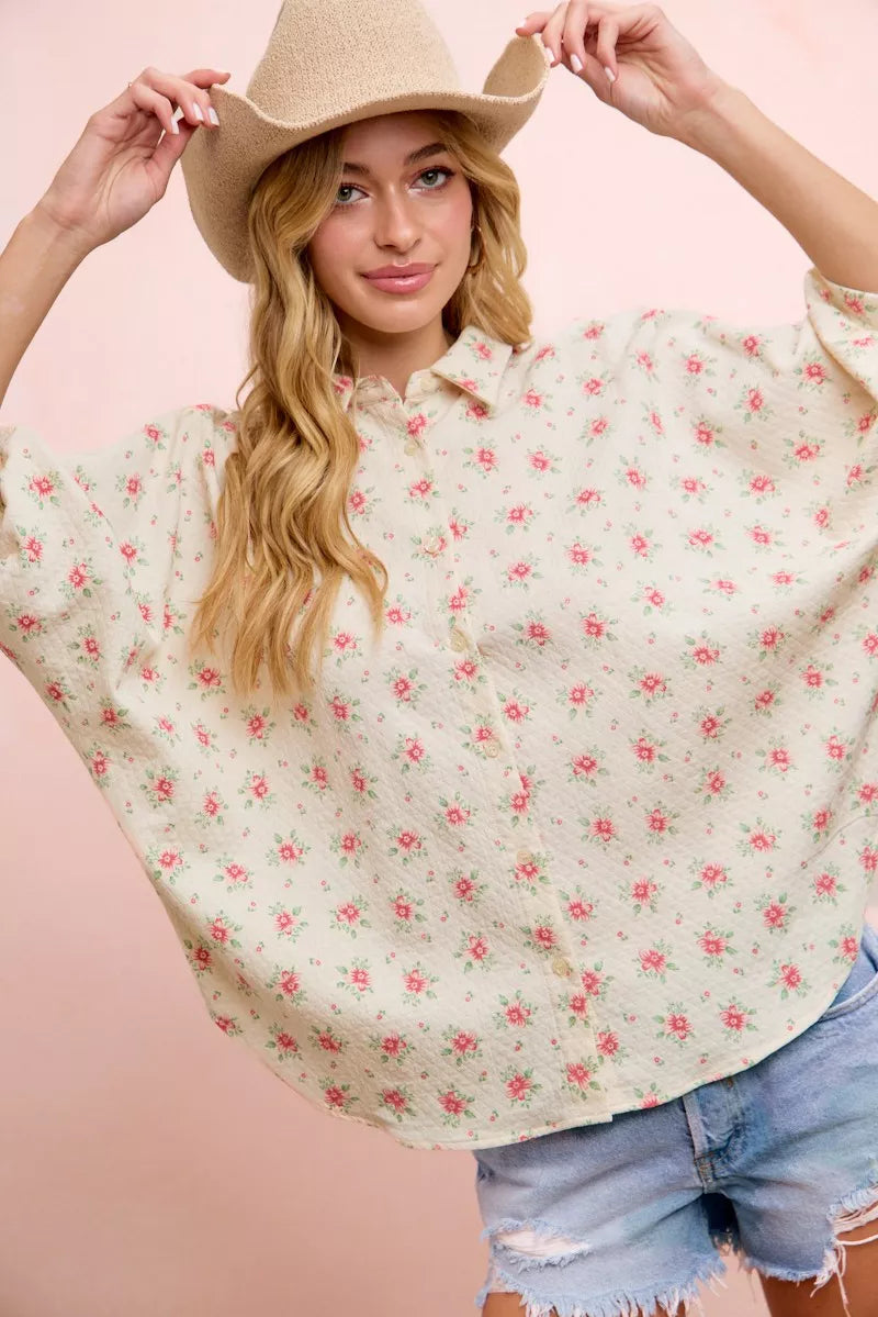 BiBi Flower Printed Short Dolman Blouse Top on Simply Obsessed