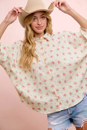 BiBi Flower Printed Short Dolman Blouse Top on Simply Obsessed