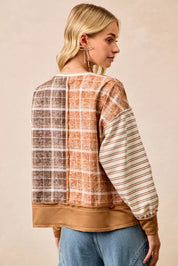 BiBi Plaid And Stripe Mix And Match Top With Open Seam on Simply Obsessed