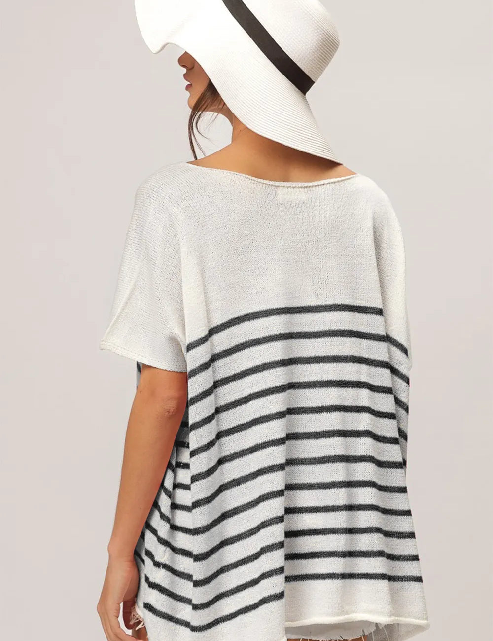 BiBi V Neck Striped Short Sleeve Top on Simply Obsessed