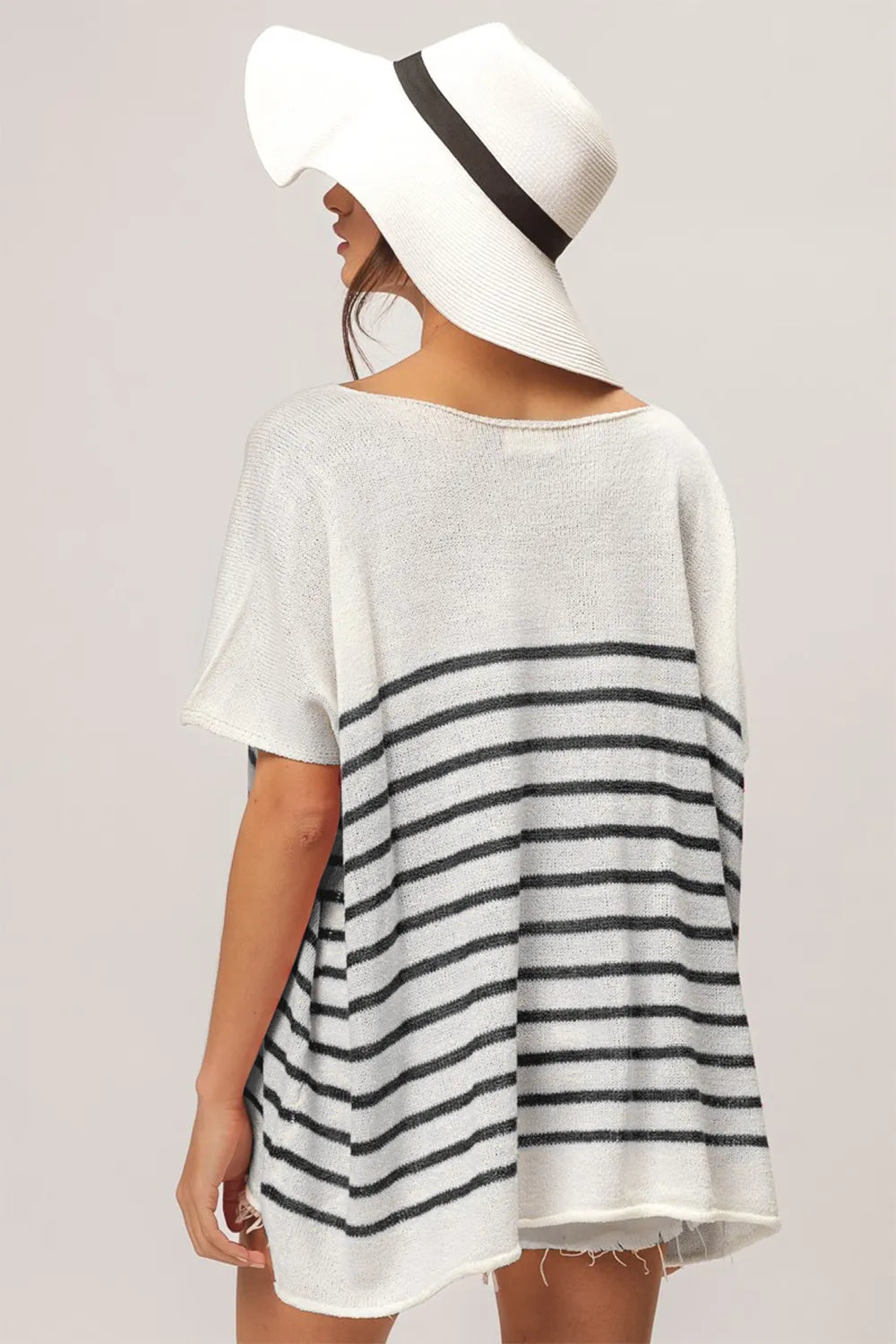 BiBi V Neck Striped Short Sleeve Top on Simply Obsessed