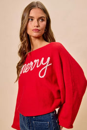SO ME Merry Tinsel Lettering Christmas Sweater Top on Simply Obsessed