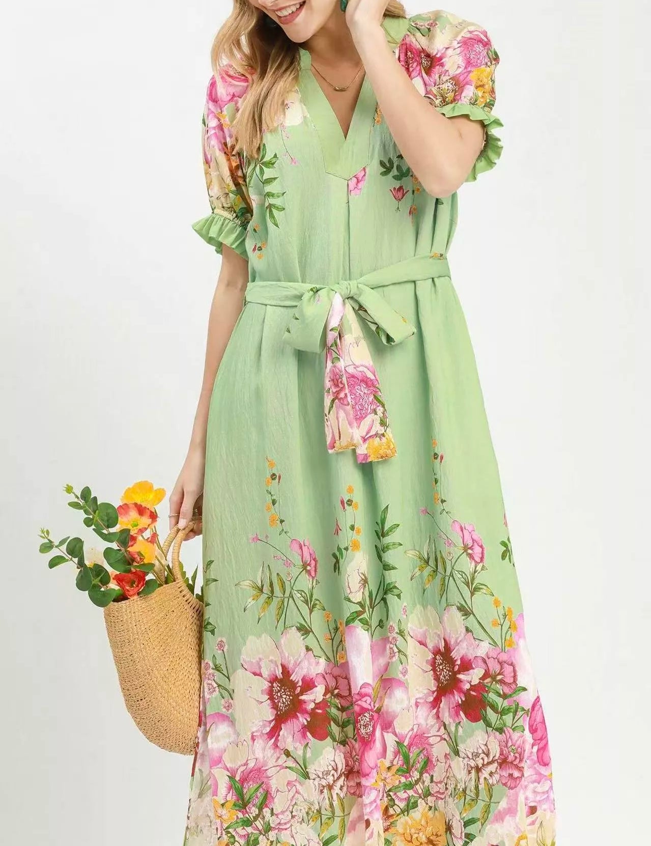 Umgee Mix Floral Border Print Midi Dress on Simply Obsessed