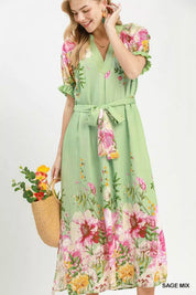 Umgee Mix Floral Border Print Midi Dress on Simply Obsessed