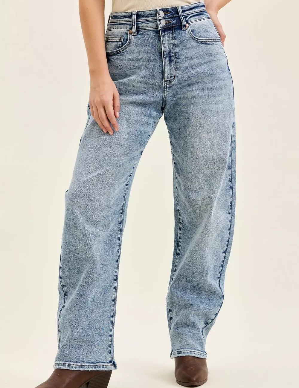 JUDY BLUE Full Size High Waist Marlow Arc Leg Jeans with Double Waistband Plus Size on Simply Obsessed