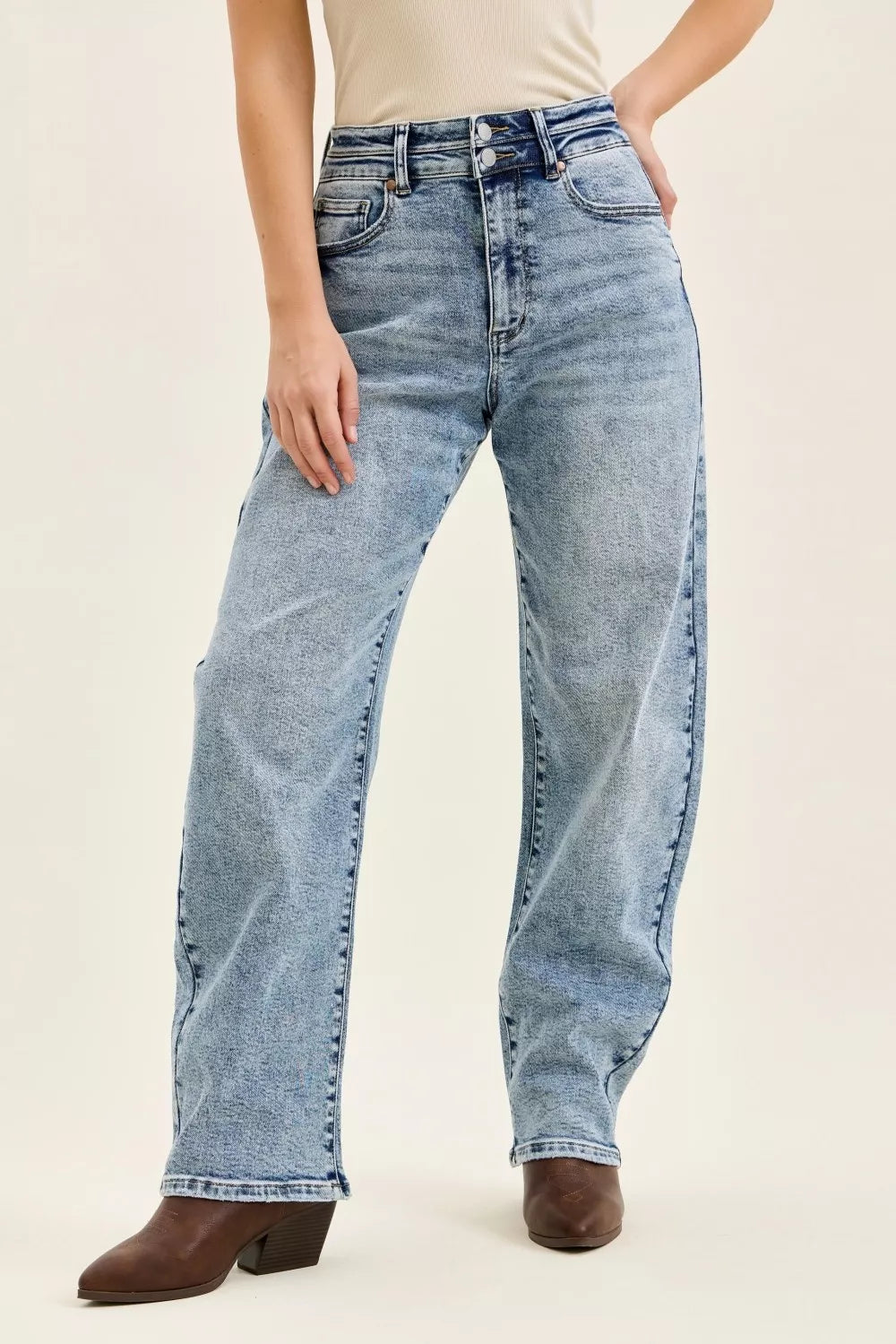 JUDY BLUE Full Size High Waist Marlow Arc Leg Jeans with Double Waistband Plus Size on Simply Obsessed