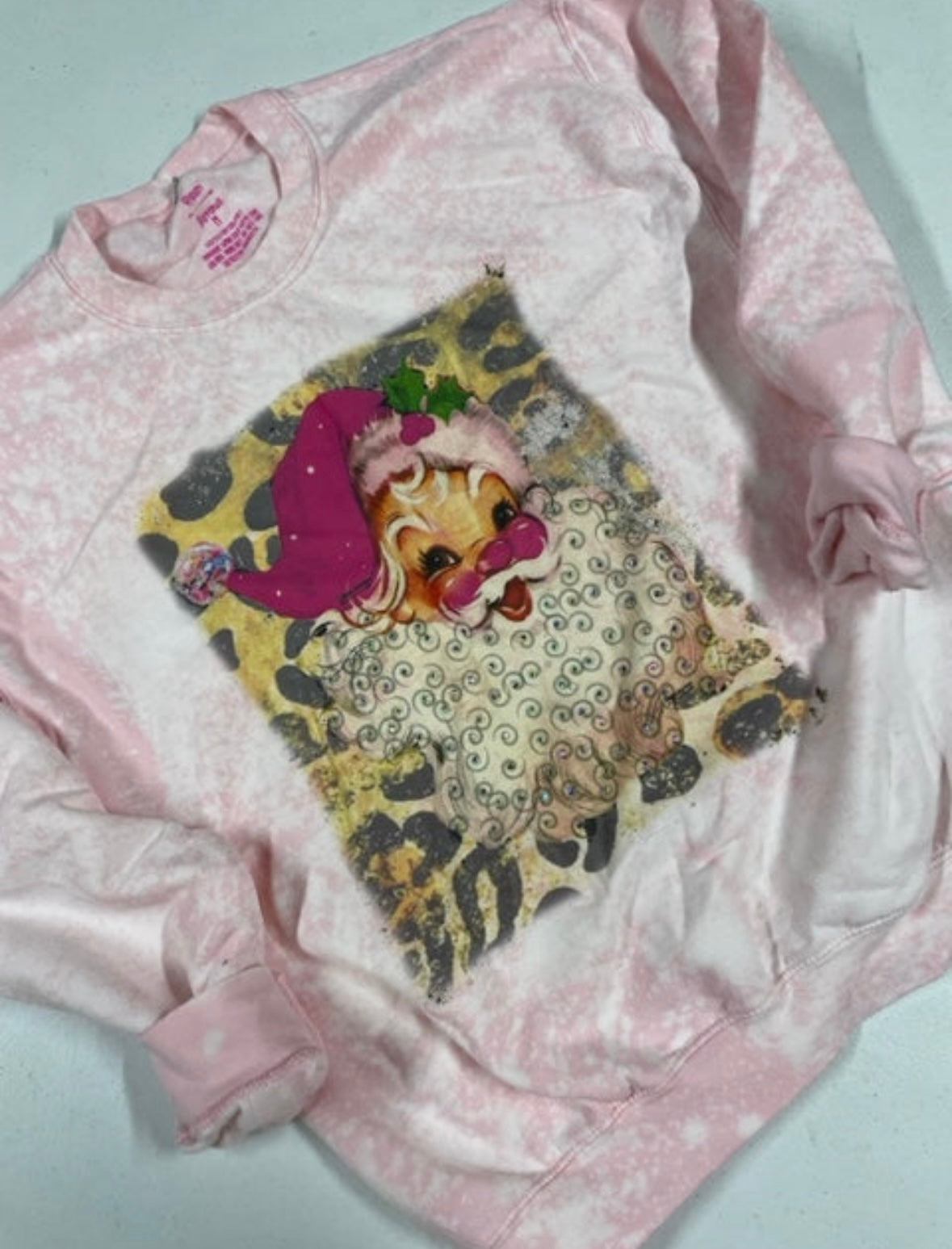 RAISIN ARROWS Bling Vintage Santa Bleached Pink Sweatshirt