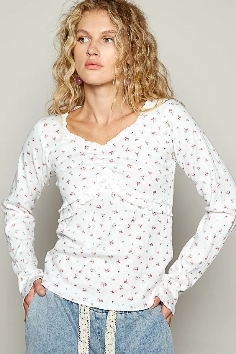 POL Floral V-Neck Long Sleeve T-Shirt on Simply Obsessed