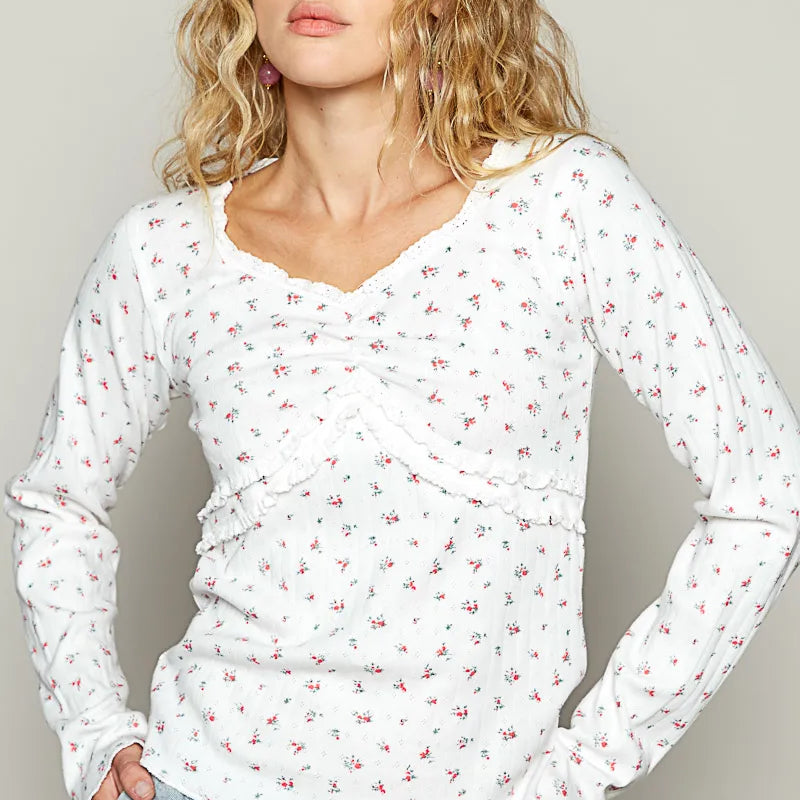 POL Floral V-Neck Long Sleeve T-Shirt on Simply Obsessed