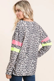 BiBi Leopard Thermal Top with Contrast Color Block on Simply Obsessed