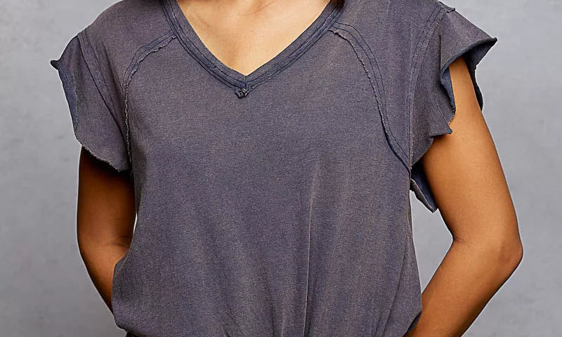 POL V-Neck Short Sleeve T-Shirt with Ruffle Sleeve on Simply Obsessed