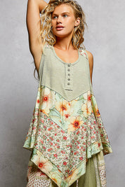 POL Round Neck Ribbed Tank with Woven Print Patch on Simply Obsessed