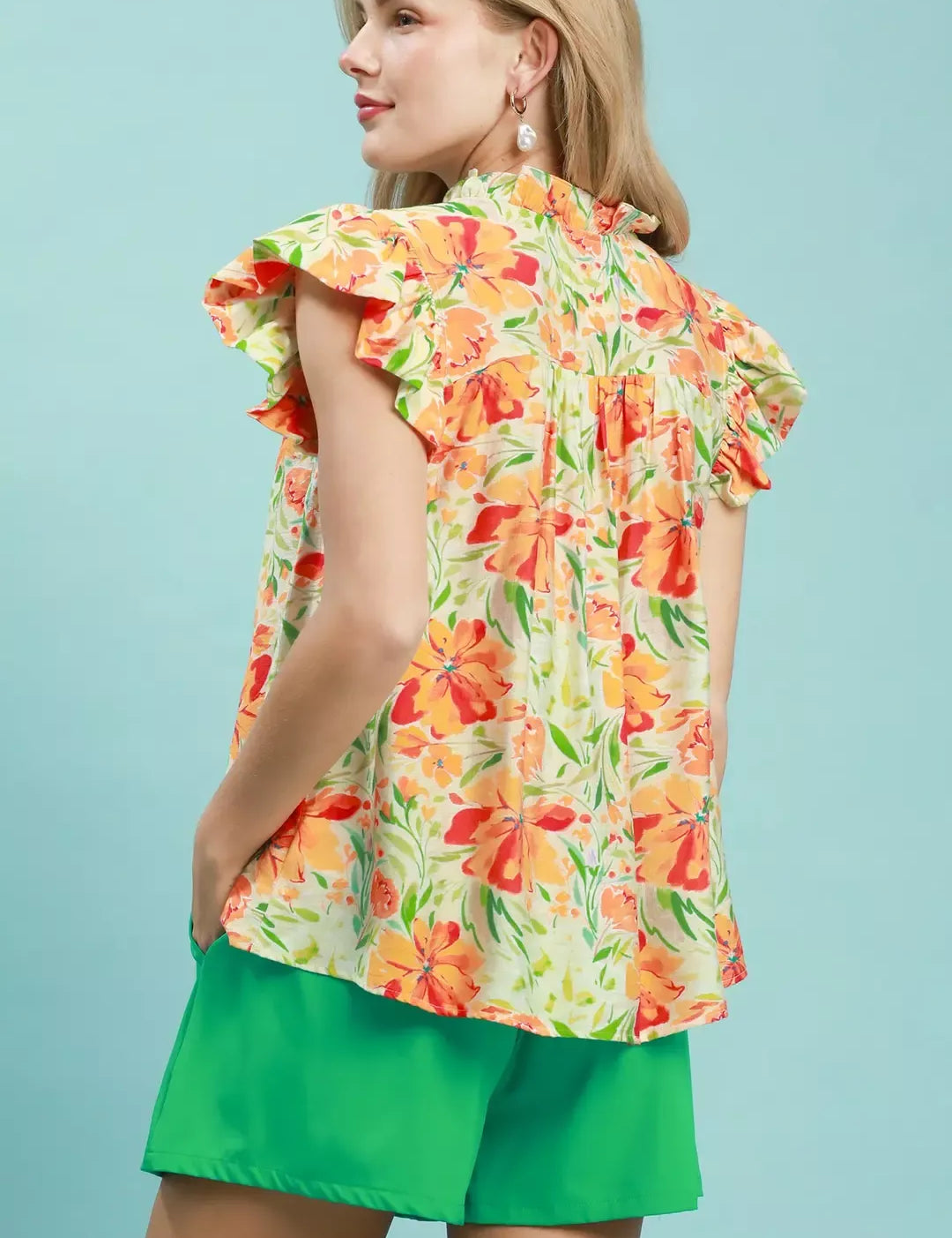 UMGEE Smocked Yoke Ruffle Sleeve Floral Blouse on Simply Obsessed