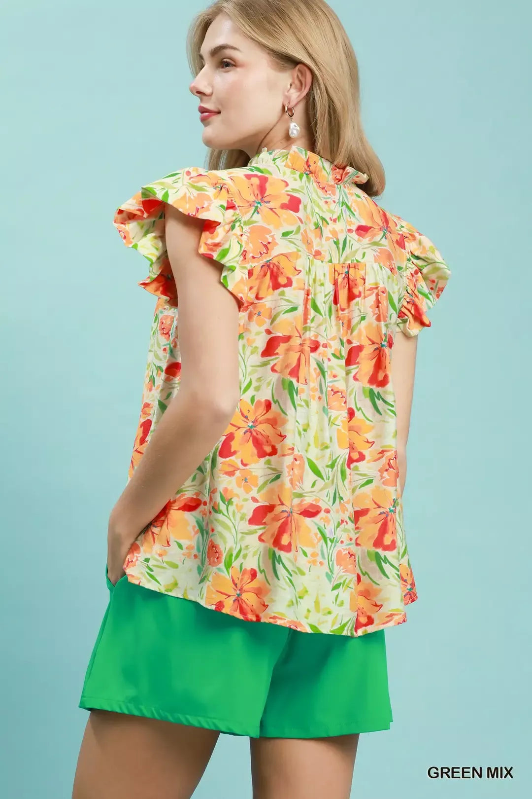 UMGEE Smocked Yoke Ruffle Sleeve Floral Blouse on Simply Obsessed