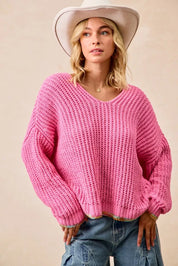 BiBi V-Neck Sweater with Colorful Trim on Simply Obsessed