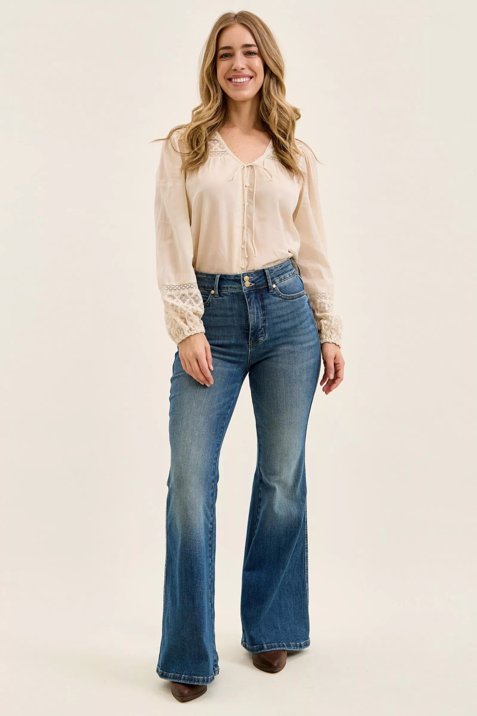 JUDY BLUE High Waist Double Button Tummy Control Flare Jeans on Simply Obsessed