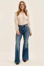 JUDY BLUE High Waist Double Button Tummy Control Flare Jeans on Simply Obsessed