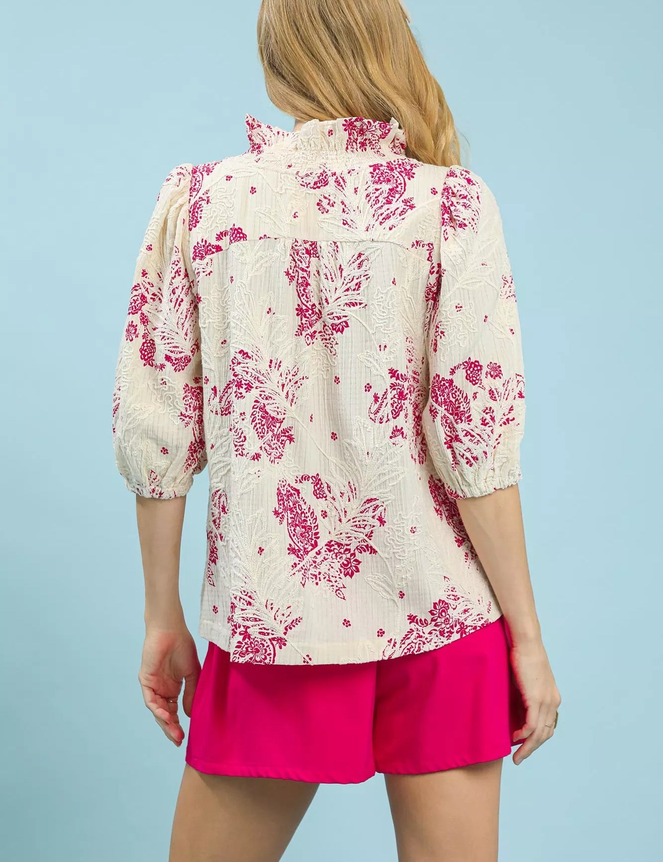 UMGEE Floral Embroidered Blouse with Ruffle Trim on Simply Obsessed