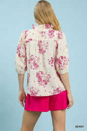 UMGEE Floral Embroidered Blouse with Ruffle Trim on Simply Obsessed