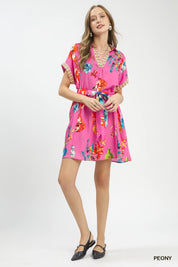 UMGEE Floral Print Mini Dress with Belt on Simply Obsessed