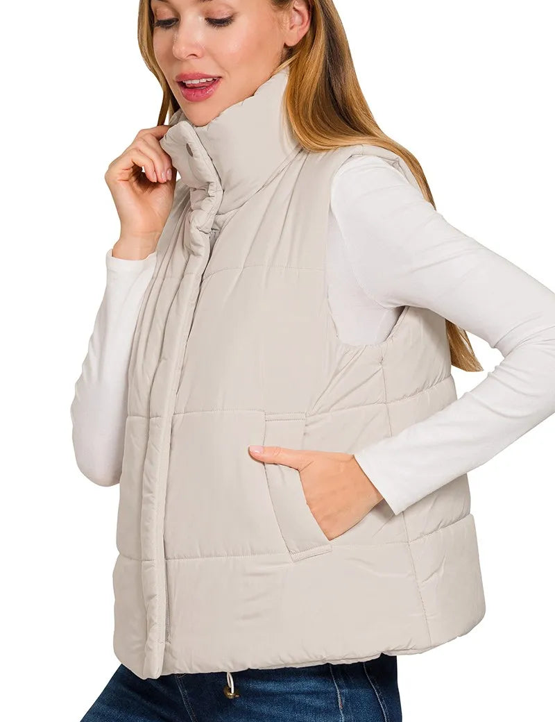 Zenana High Neck Zip-Up Vest Coat on Simply Obsessed