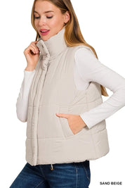 Zenana High Neck Zip-Up Vest Coat on Simply Obsessed