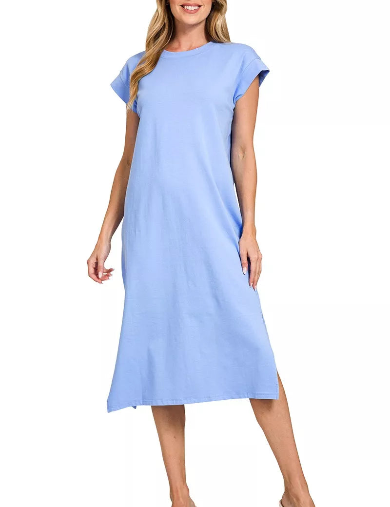 Zenana Round Neck Side Slit Midi Dress on Simply Obsessed