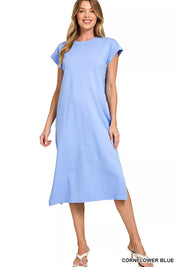 Zenana Round Neck Side Slit Midi Dress on Simply Obsessed