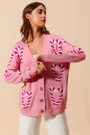 SO ME Christmas Candy Cane Button Front Sweater Cardigan on Simply Obsessed