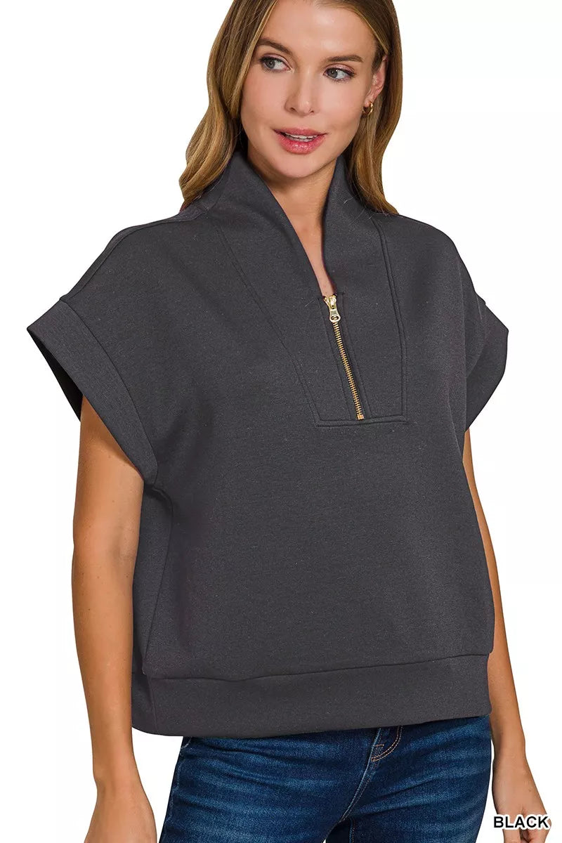 Zenana Scuba High Neck Half Zip Top on Simply Obsessed