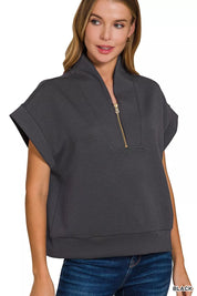 Zenana Scuba High Neck Half Zip Top on Simply Obsessed