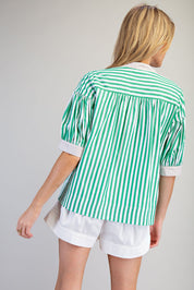 EESOME Contrast Striped Short Sleeve Blouse on Simply Obsessed