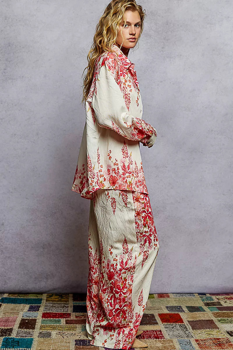 POL Floral Printed Woven Wide Leg Drawstring Pants on Simply Obsessed
