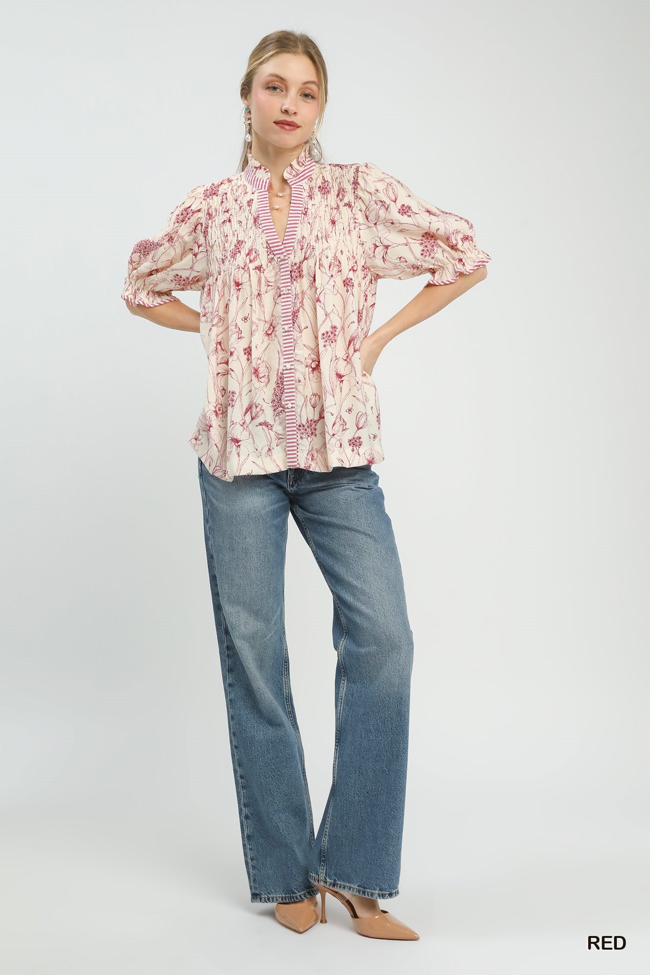 UMGEE Mixed Print Button Front Top **DEBUT SALE** on Simply Obsessed