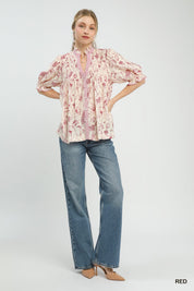 UMGEE Mixed Print Button Front Top **DEBUT SALE** on Simply Obsessed