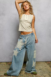 POL Floral Round Neck Cropped Ribbed Tank on Simply Obsessed