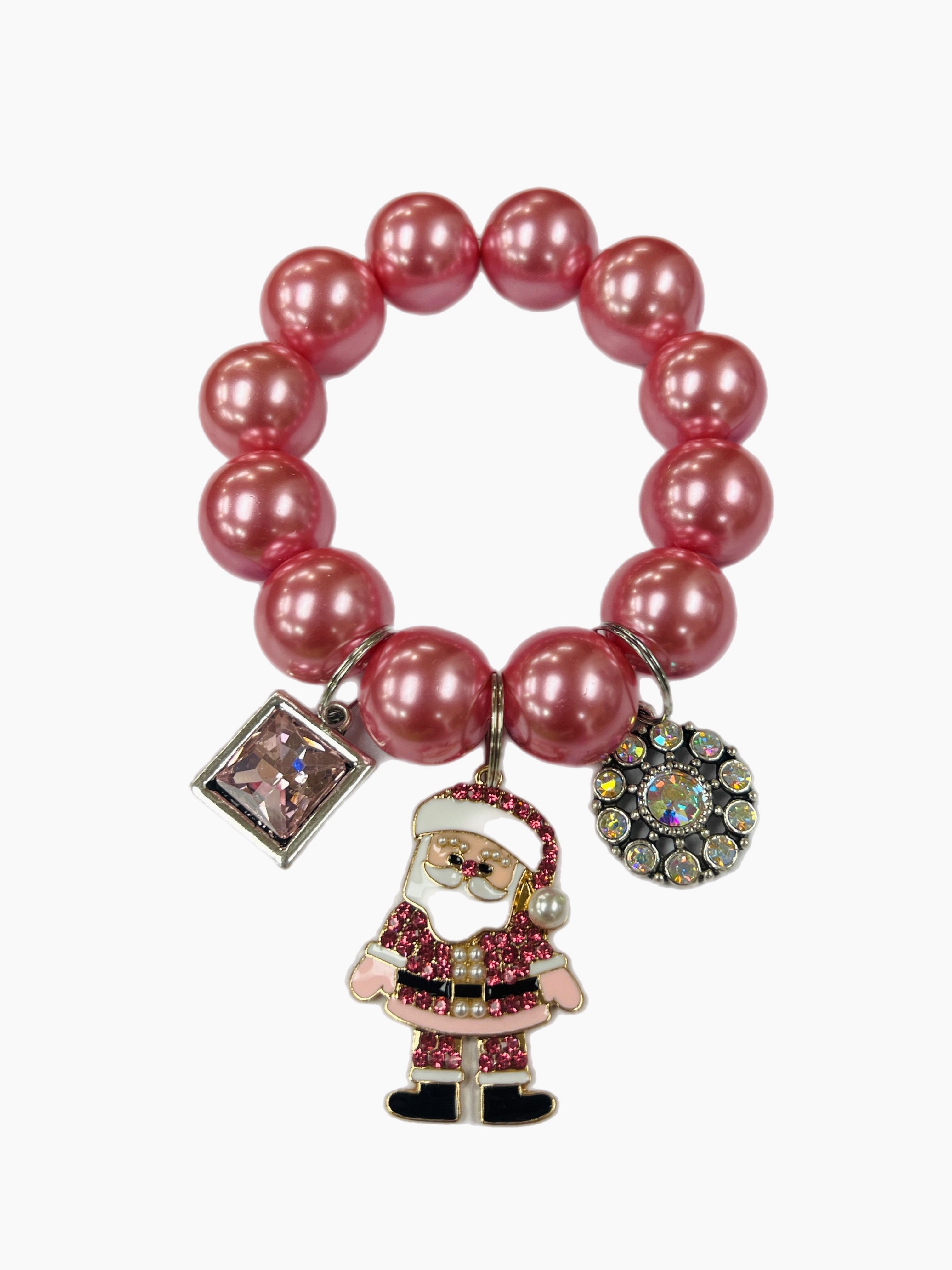 ATG Pink Pearl Triple Charm Santa Stretch Bracelets