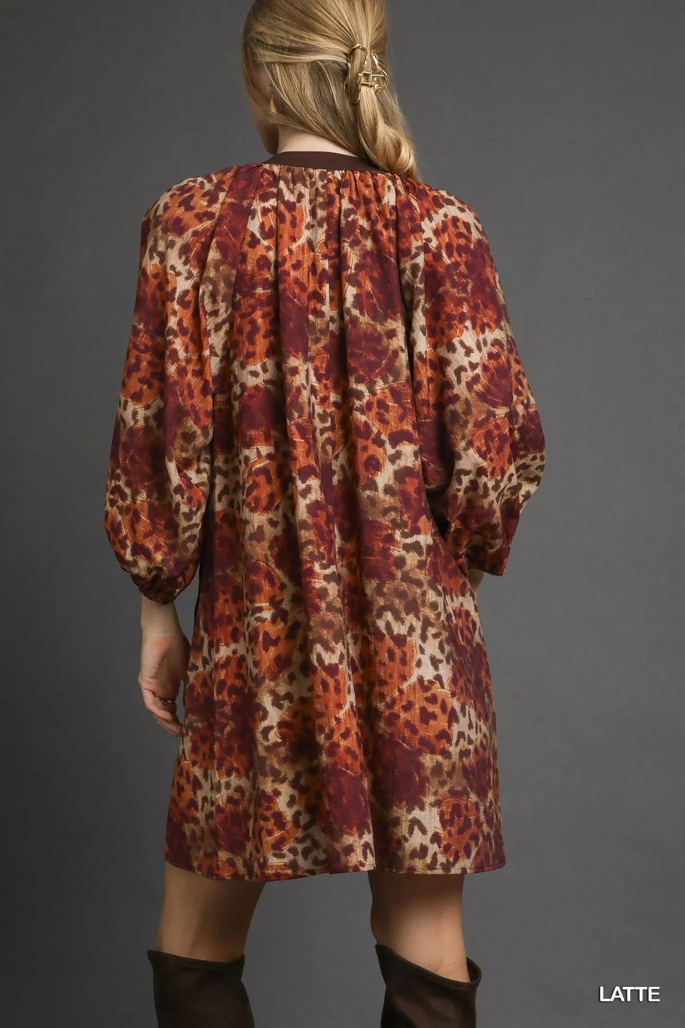 UMGEE Animal Print Boho Tunic Dress with Contrast Trim Detail on Simply Obsessed