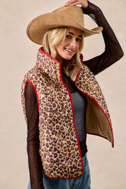 BIBI Leopard Print Piping Detail Quilted Vest on Simply Obsessed