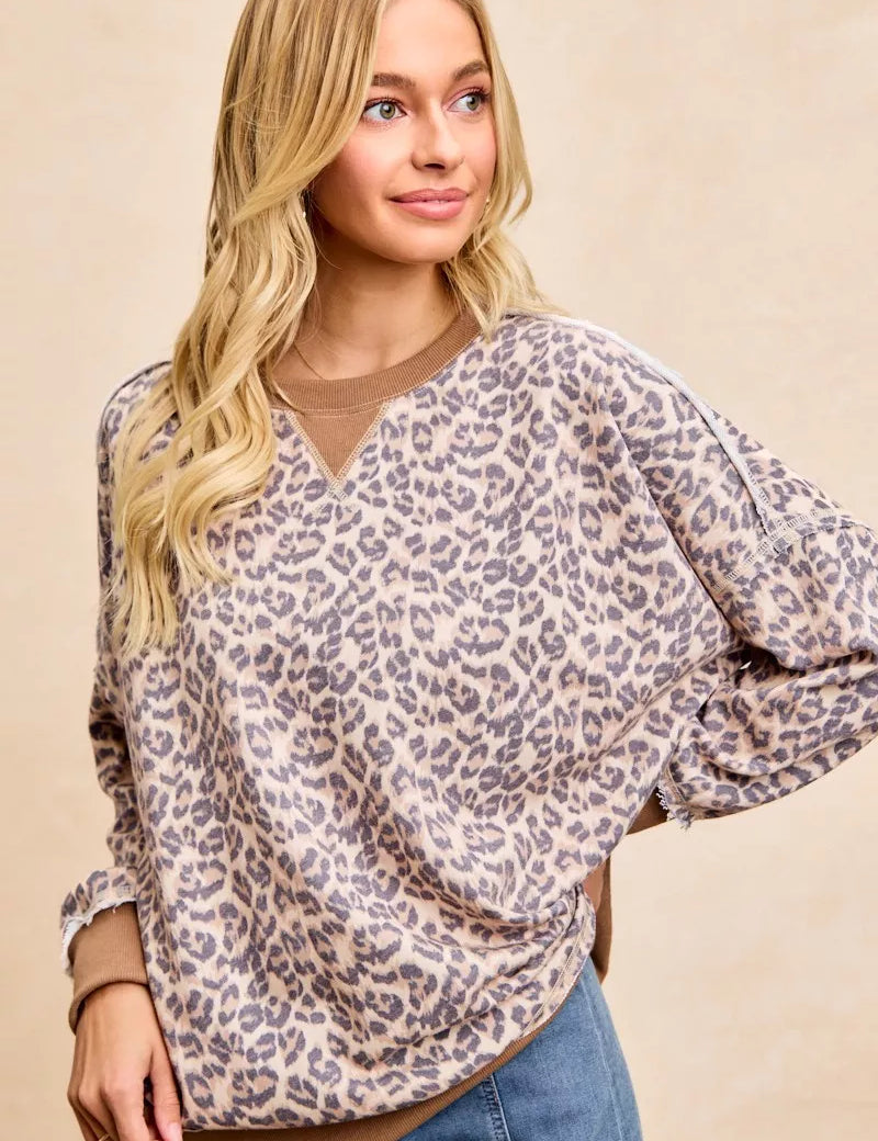 BiBi Leopard Printed French Terry Sweatshirt on Simply Obsessed