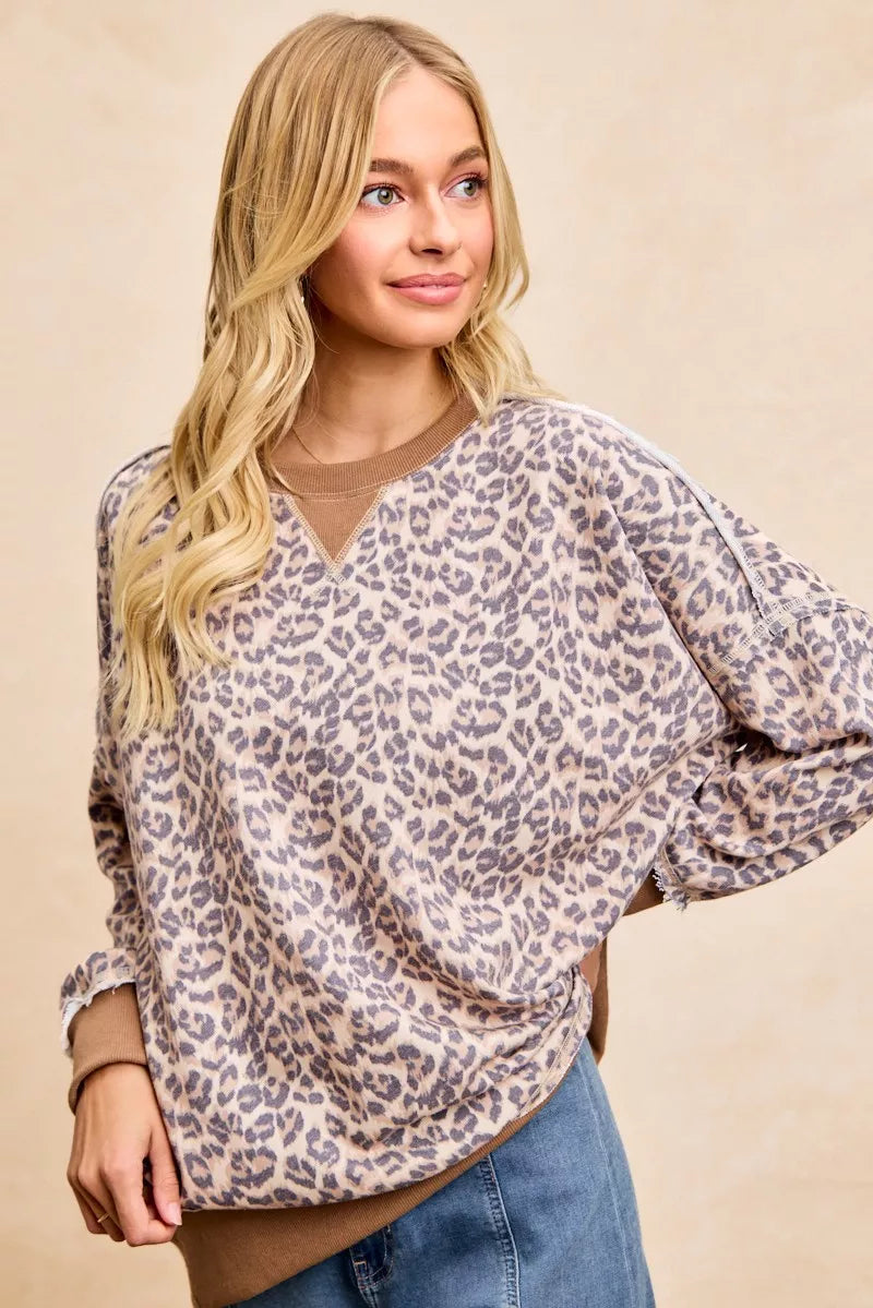 BiBi Leopard Printed French Terry Sweatshirt on Simply Obsessed