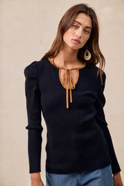 BiBi Ribbed Contrast Front Tied Top with Shrried on Simply Obsessed