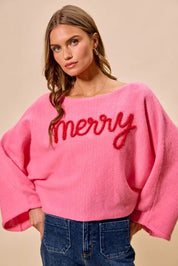 SO ME Merry Tinsel Lettering Christmas Sweater Top on Simply Obsessed