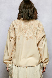 POL Embroidery Button Down Long Sleeve Washed Shirt on Simply Obsessed