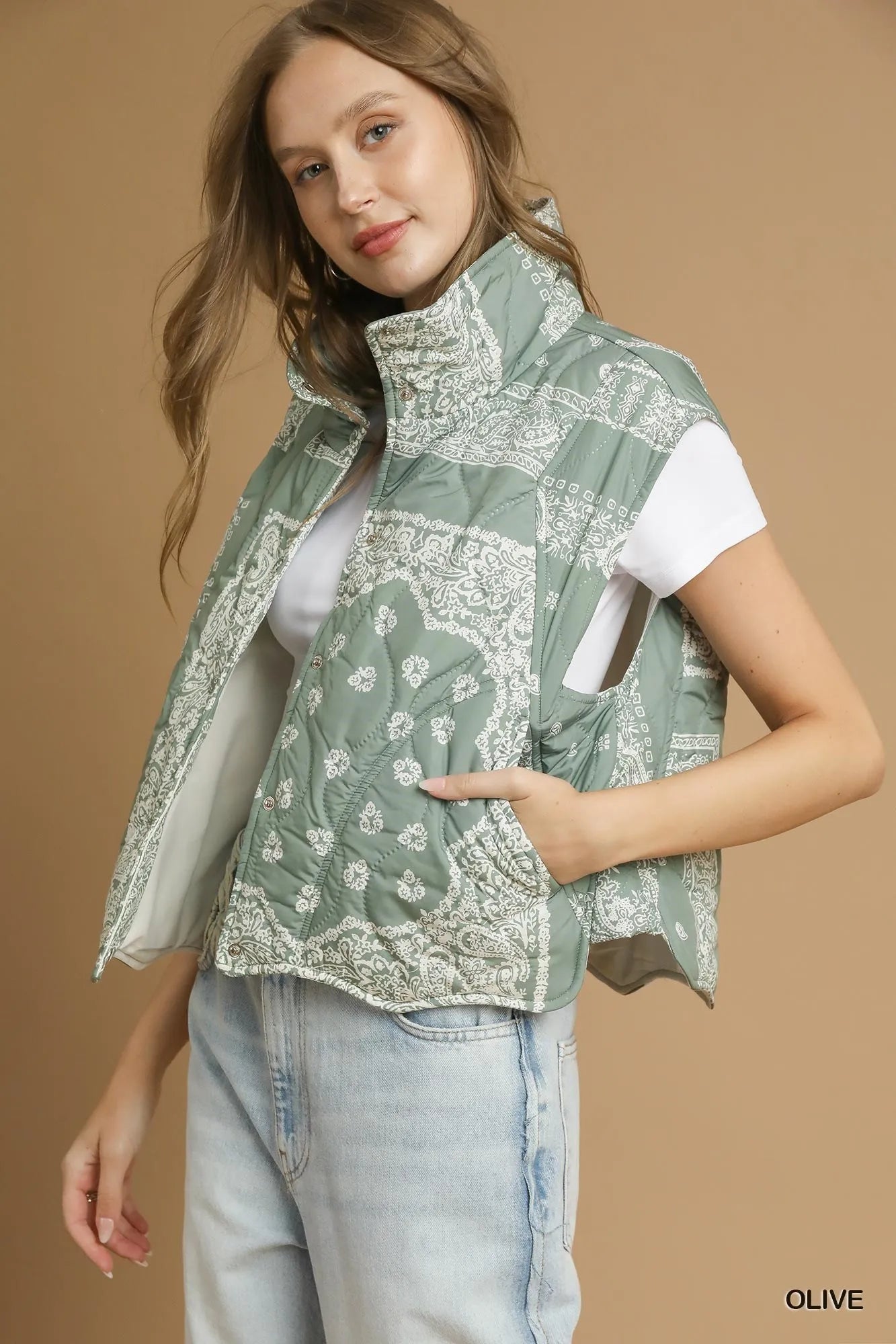 UMGEE Bandana Print Quilted Puffer Vest on Simply Obsessed