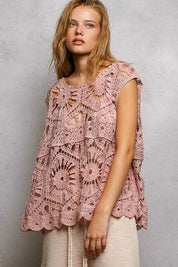 POL Openwork Round Neck Floral Crochet Tank on Simply Obsessed
