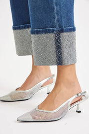 RISEN High Rise Ankle Wide Rhine Stone Cuffed Jeans on Simply Obsessed