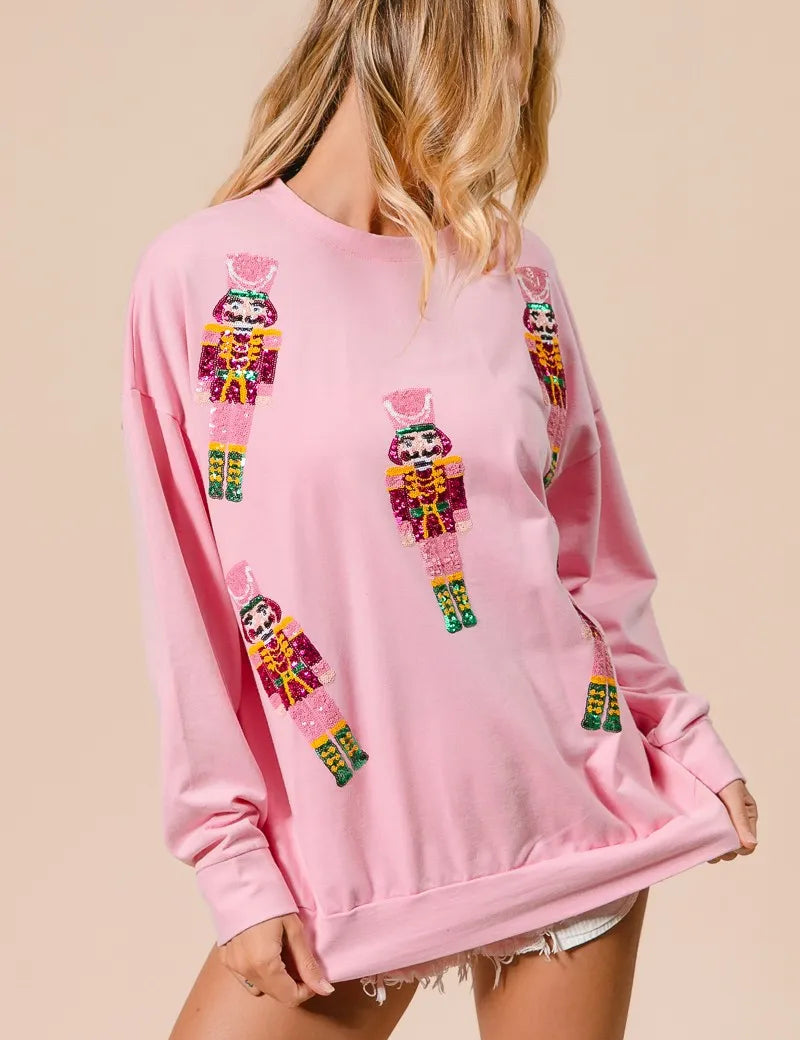BIBI Sequin Nutcrackers Embroidery Christmas Sweatshirt on Simply Obsessed