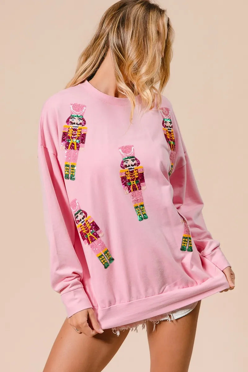 BIBI Sequin Nutcrackers Embroidery Christmas Sweatshirt on Simply Obsessed